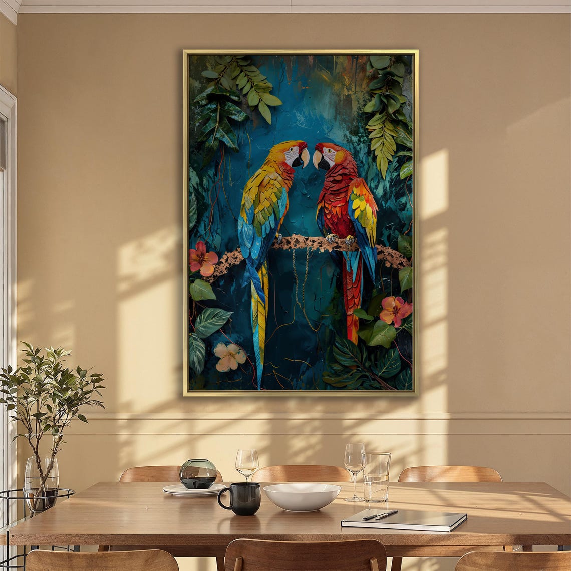 Pair Of Macaw Parrots On Branch In Tropical Jungle Painting Poster - Image 5