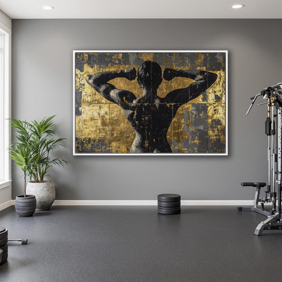 Woman Showing Sculpted Back Muscles Double Biceps Gold Style Poster - Image 5