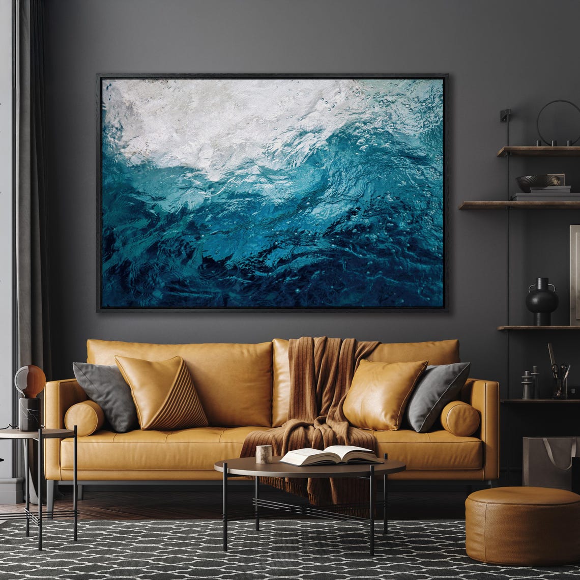 Swirling Turquoise Ocean Wave Abstract Blue Water Photo Poster - Image 5