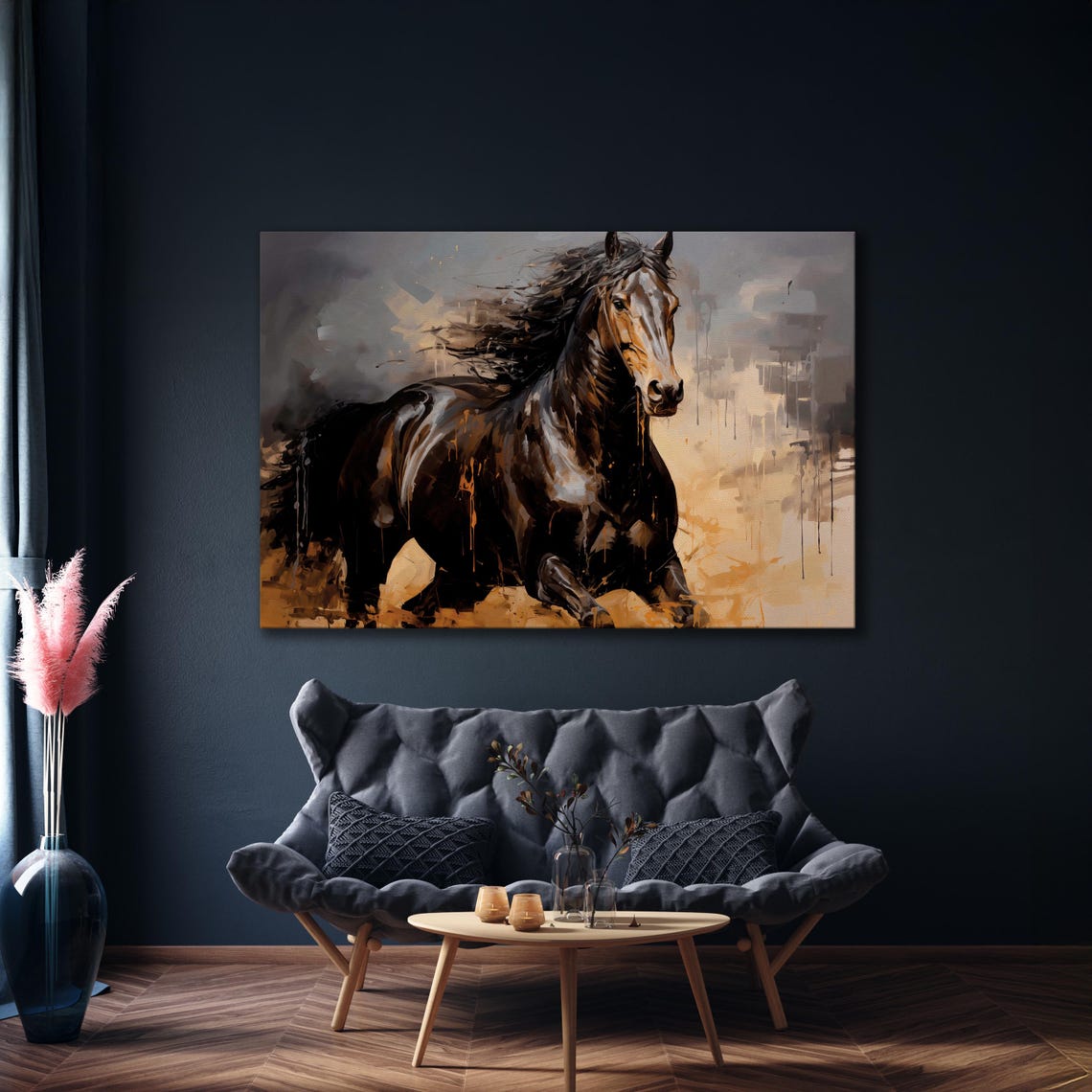 Dark Running Horse Dramatic Oil Painting Equine Equestrian Poster - Image 5