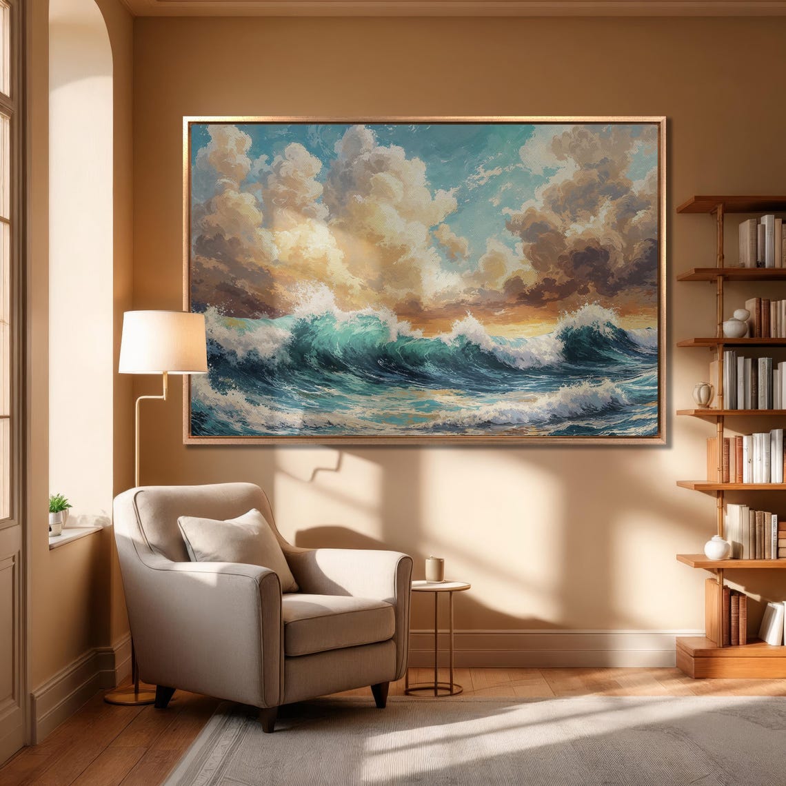 Turquoise Waves At Sunset With Golden Clouds Seascape Poster - Image 6