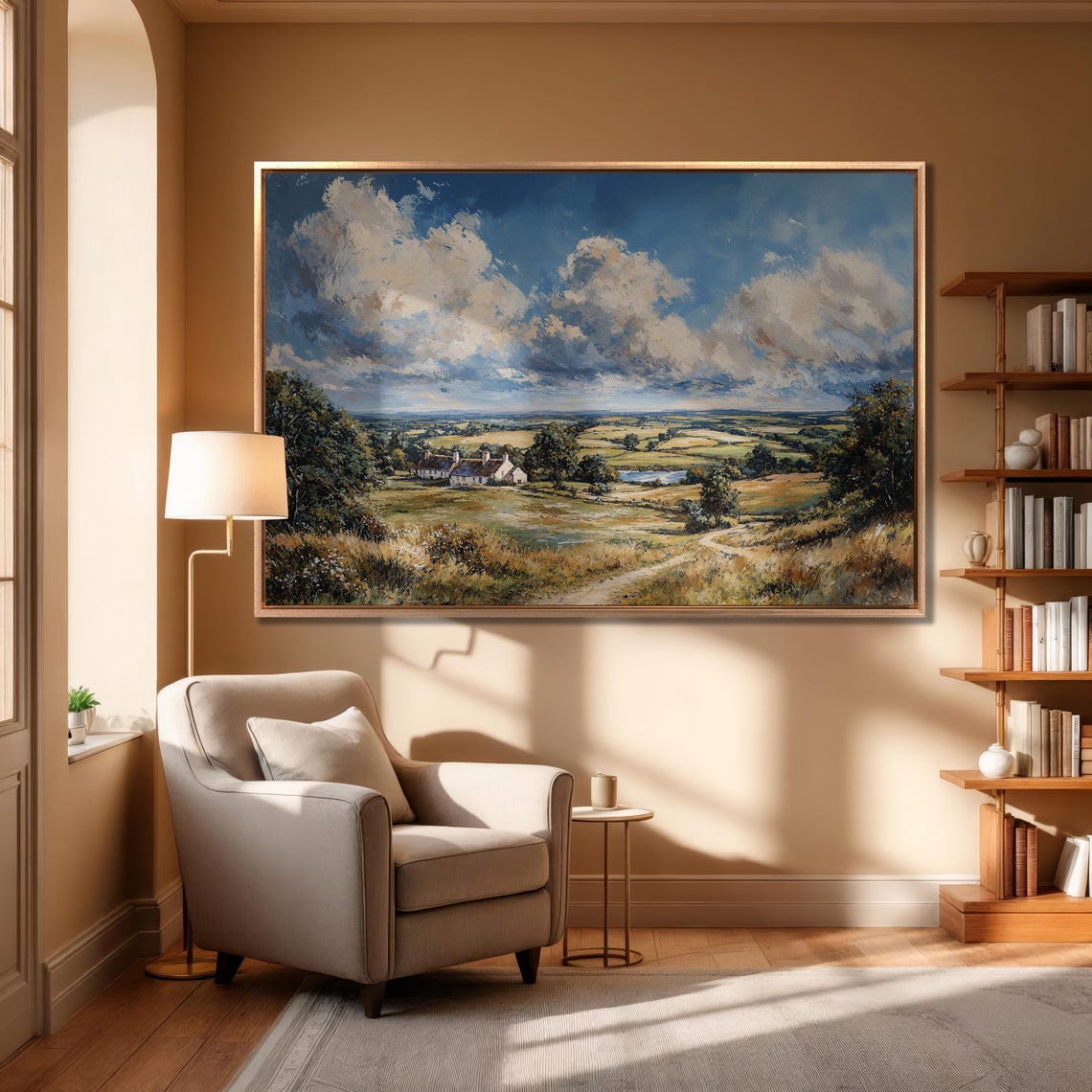 Country Cottage In Rolling Farmland Valley Sunset Landscape Poster - Image 6
