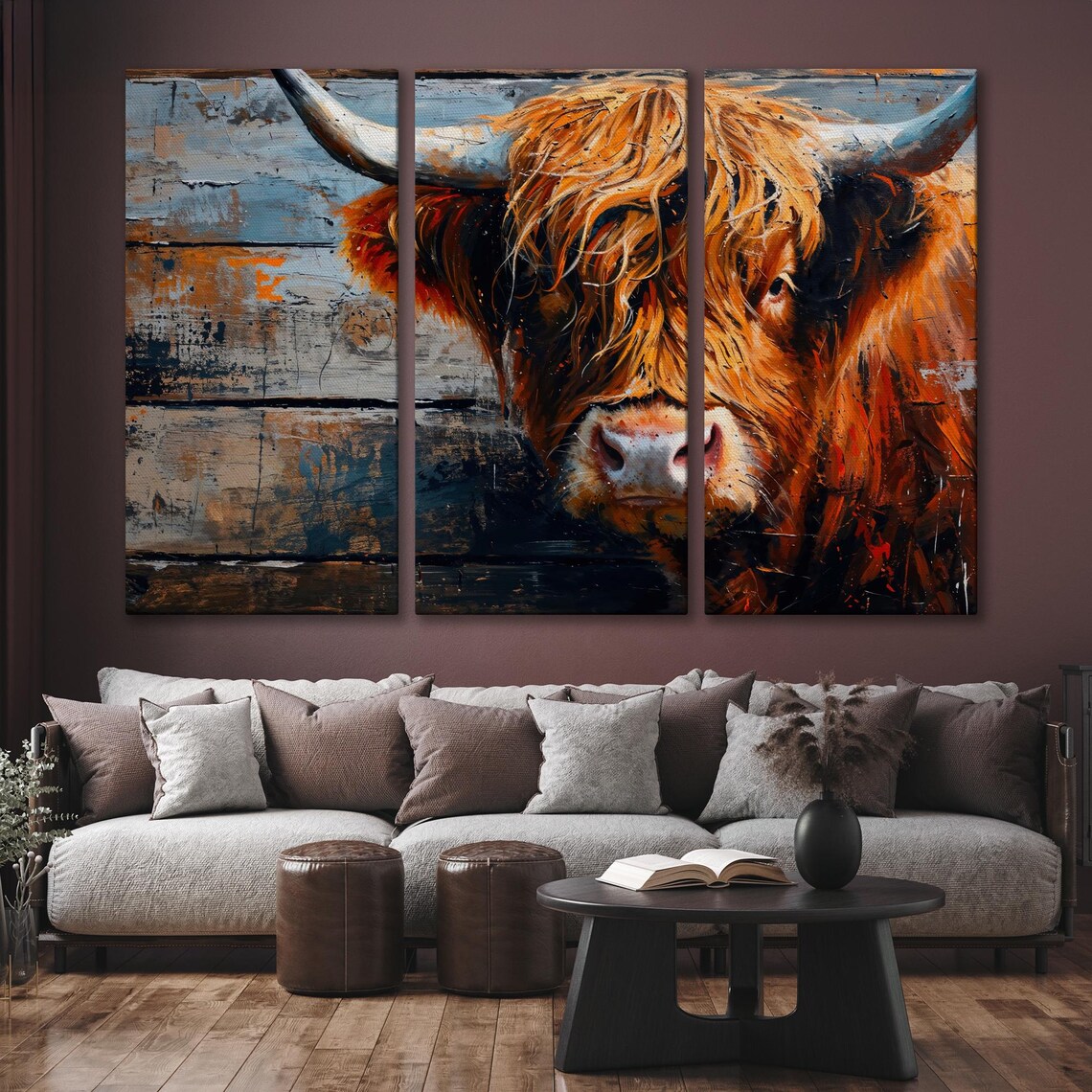 Highland Cow Portrait Against Rustic Wood Wall Farmhouse Art Poster - Image 6