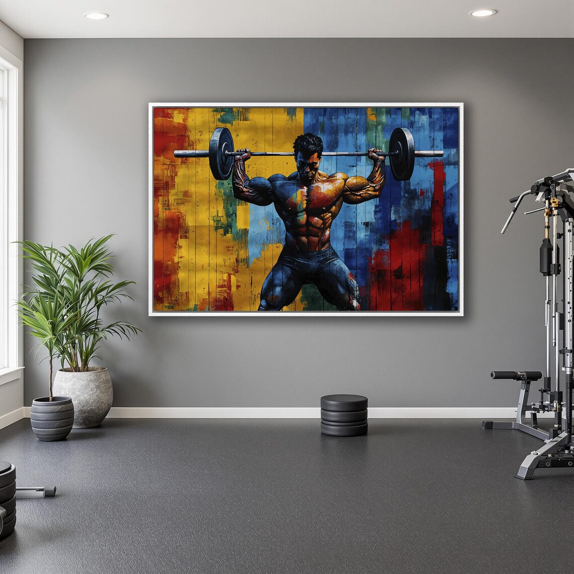 Muscular Male Bodybuilder Barbell Squat Colorful Abstract Gym Poster - Image 5