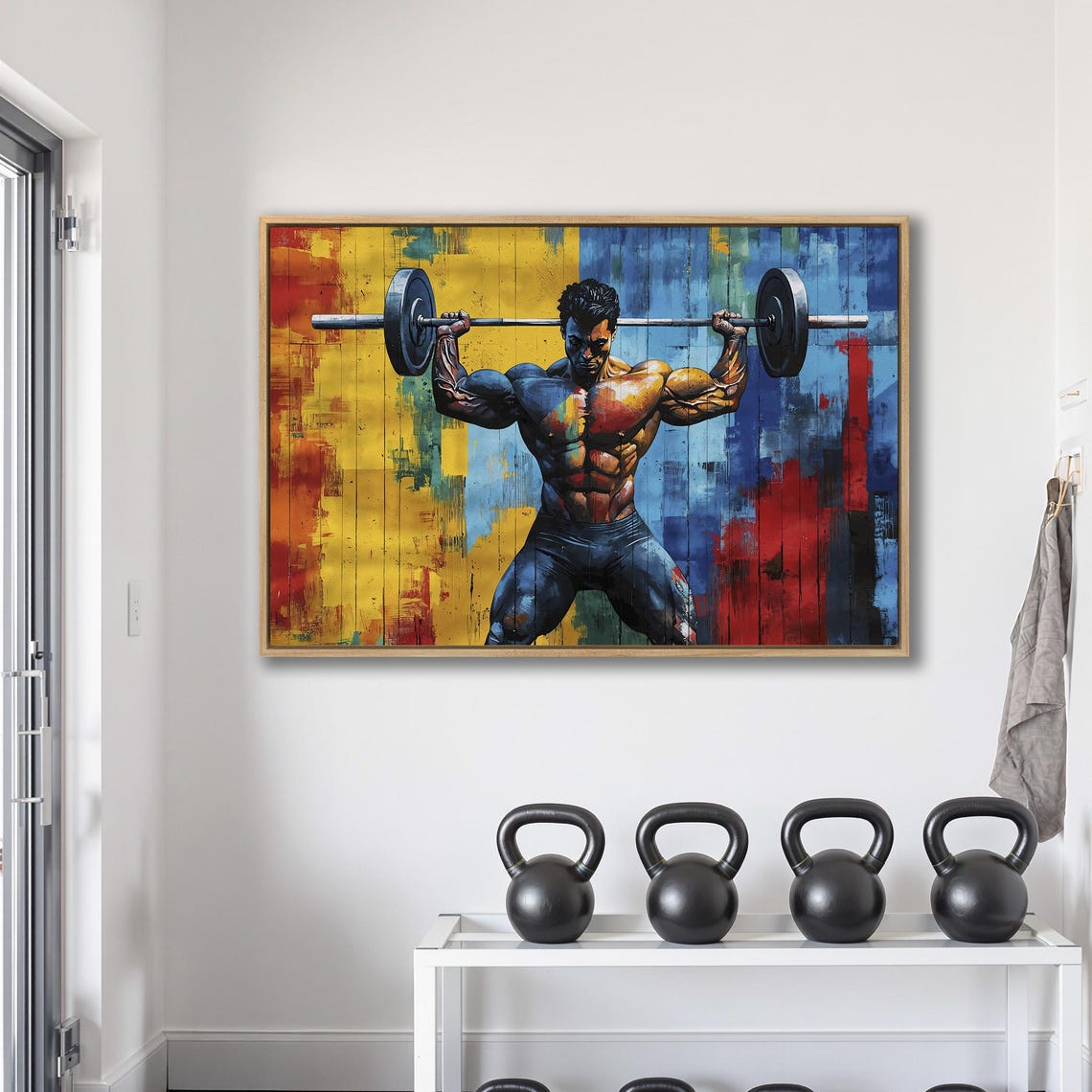 Muscular Male Bodybuilder Barbell Squat Colorful Abstract Gym Poster - Image 2