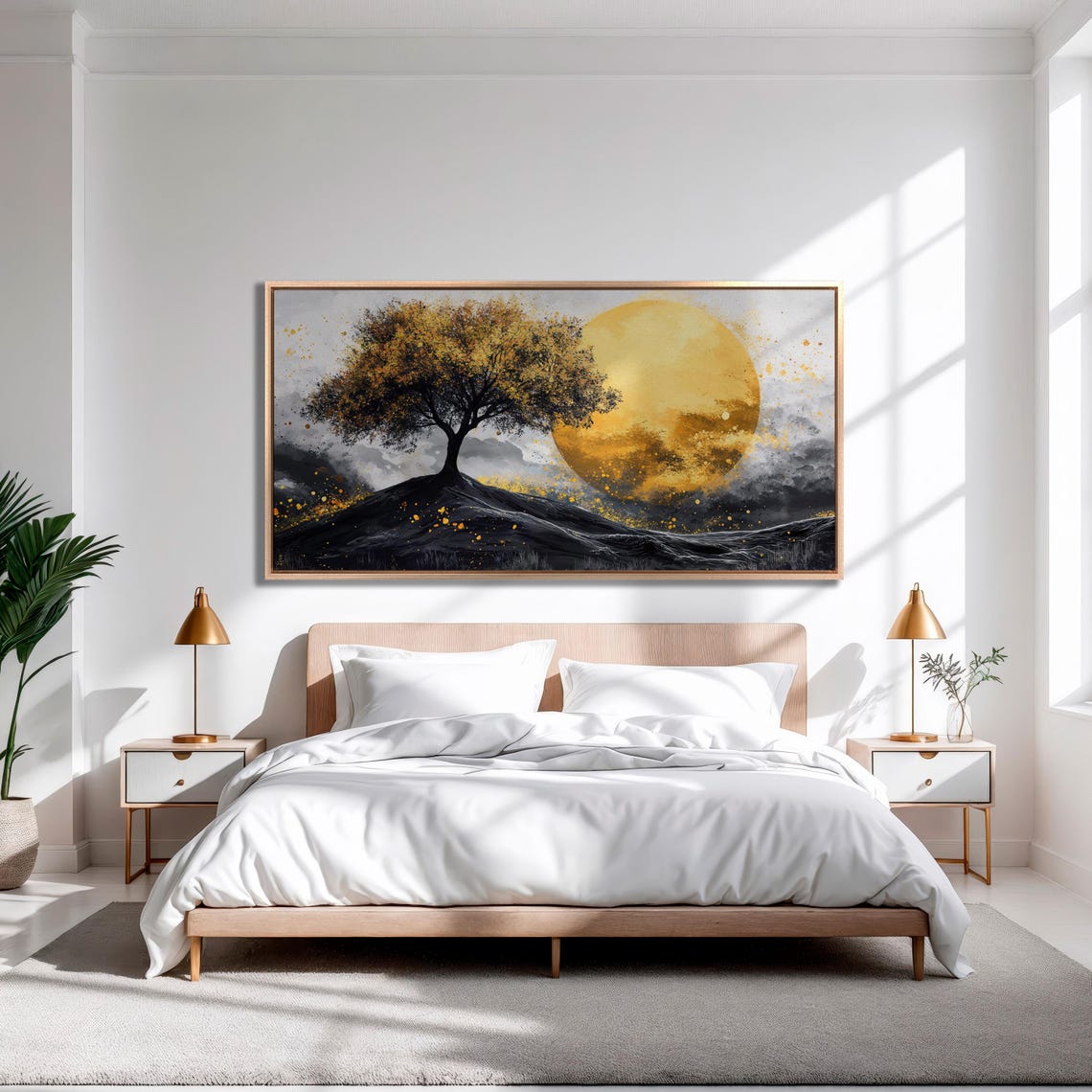 Lone Tree on Dark Hill with Giant Golden Sun Dramatic Art Poster - Image 5
