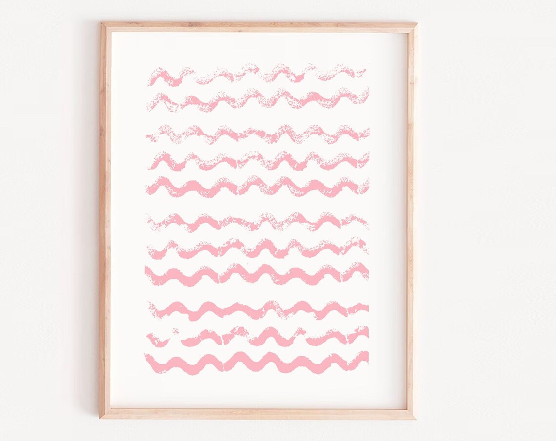 Pink Wavy Brushstroke Lines Minimalist Abstract Kids Art Poster