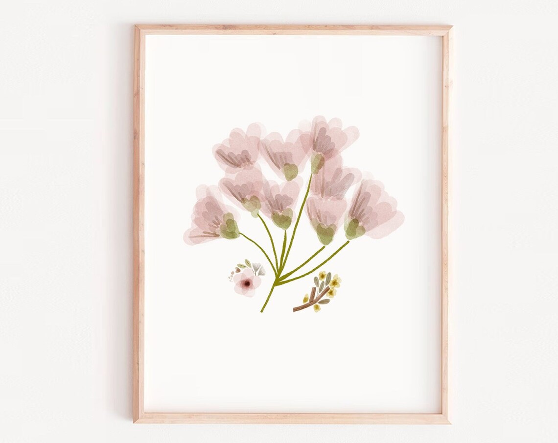 Floral Art Girls Boho Print, Neutral Nursery Decor