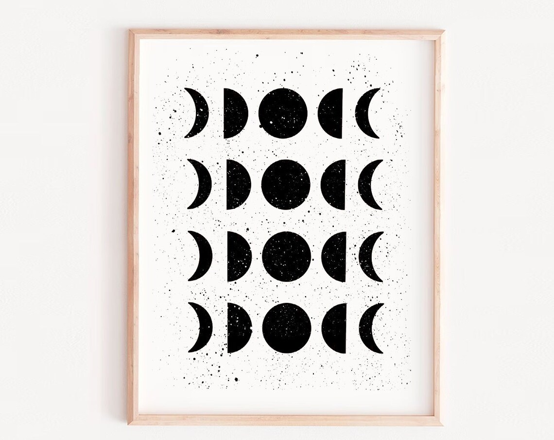 Moon Phases Abstract Art Print, Minimalist Decor