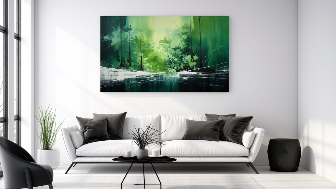 Emerald Green Forest Abstract Painting Large Living Room Wall Art