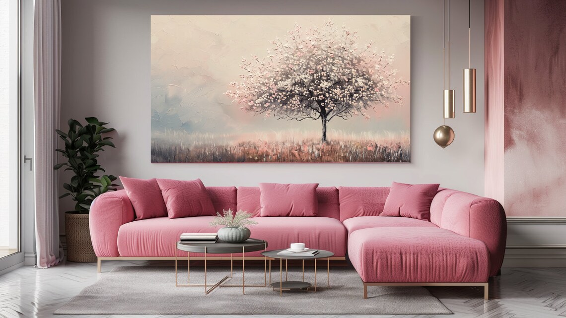 Pink White Tree Painting I Abstraction Luxury Design Print Home Decor Wall Art Gift Room Decor Wall Hangings