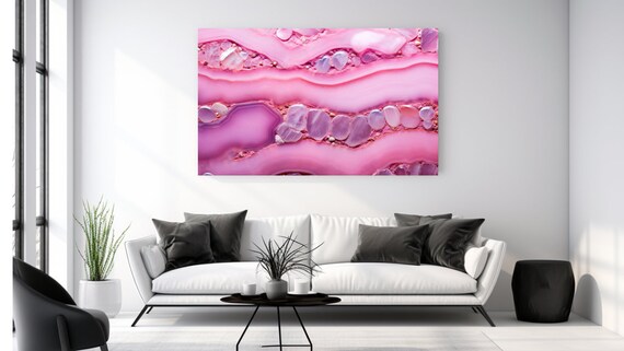 Pink Agate Crystal Gem Stone Abstraction Print Home Decor Wall Art Gift Room Decor Design Ready To Hang