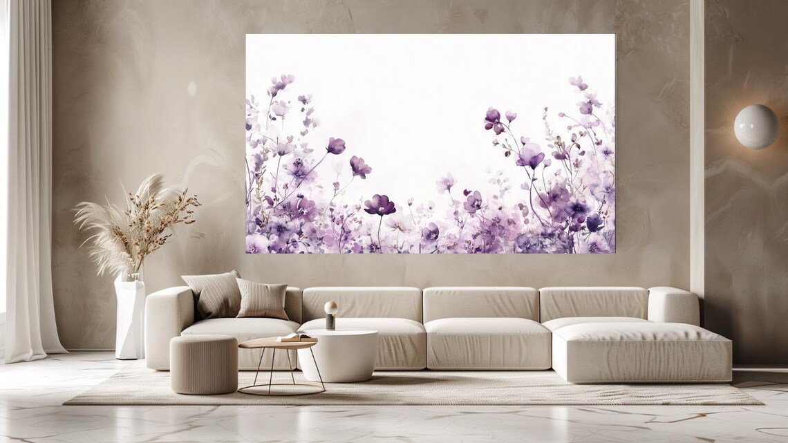 Purple Wildflower Meadow Watercolor Minimalist Botanical Wall Poster