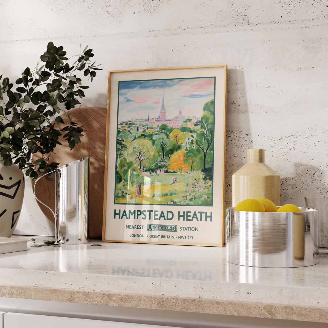 Hampstead Heath London Vintage Floral Travel Poster - Image 2