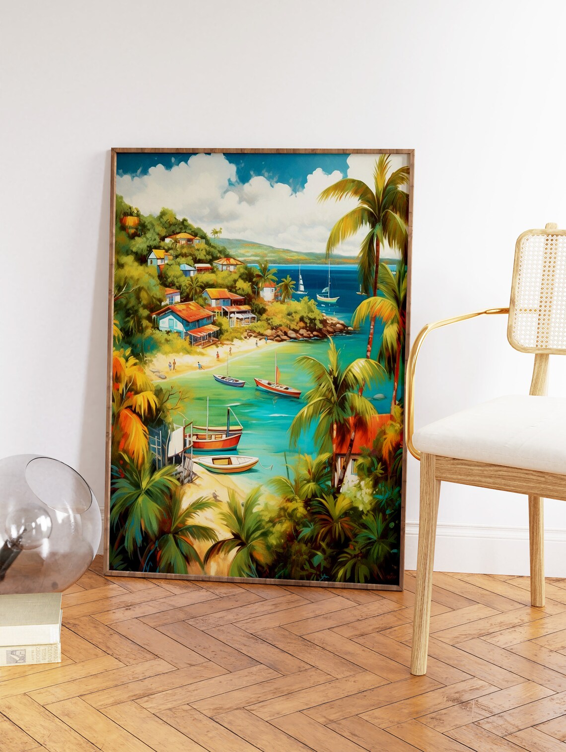 Caribbean Tropical Bay Colorful Seaside Village Houses Wall Art - Image 2