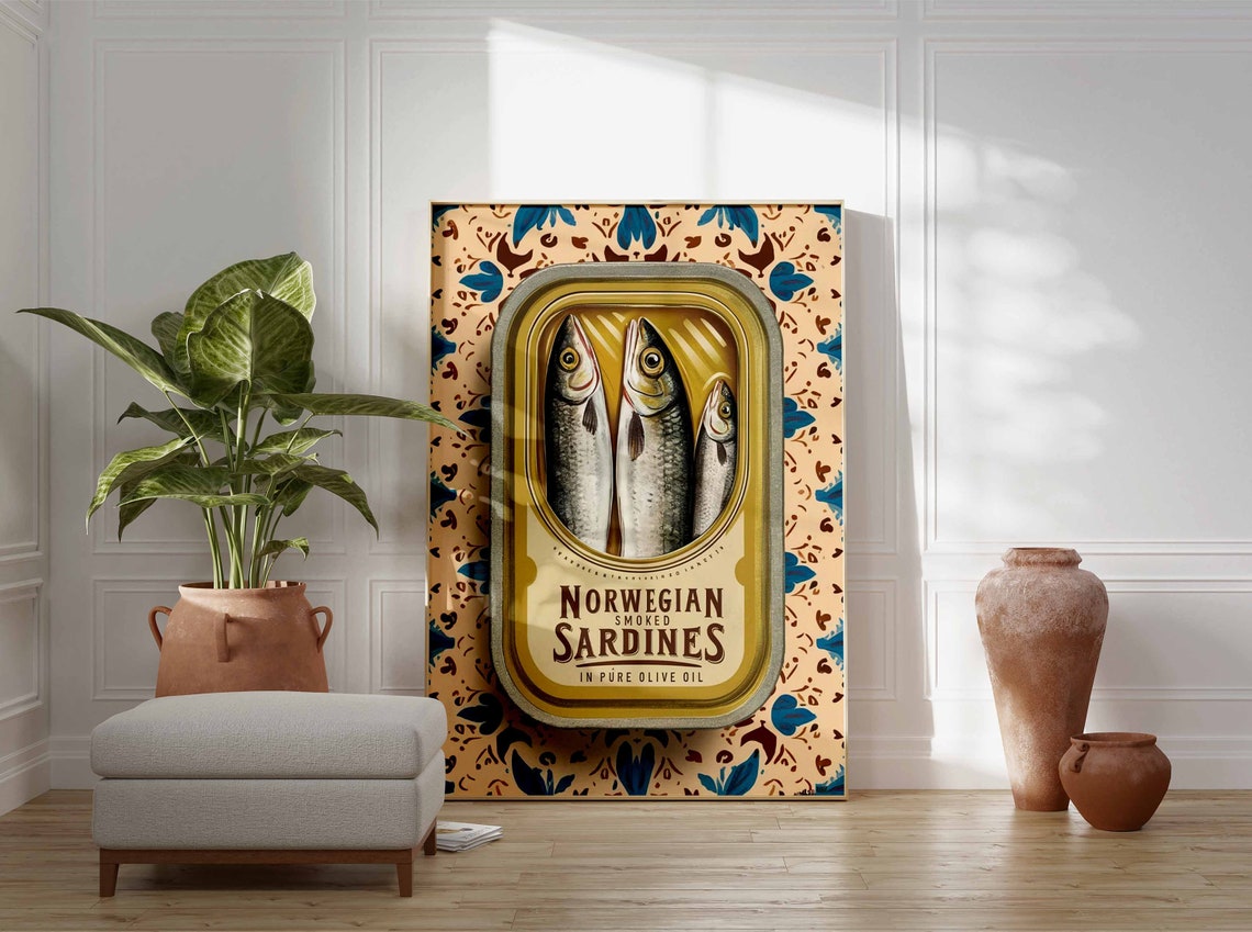 Norwegian Sardines Print Smoked Fish Tin Kitchen Retro Food Art - Image 2