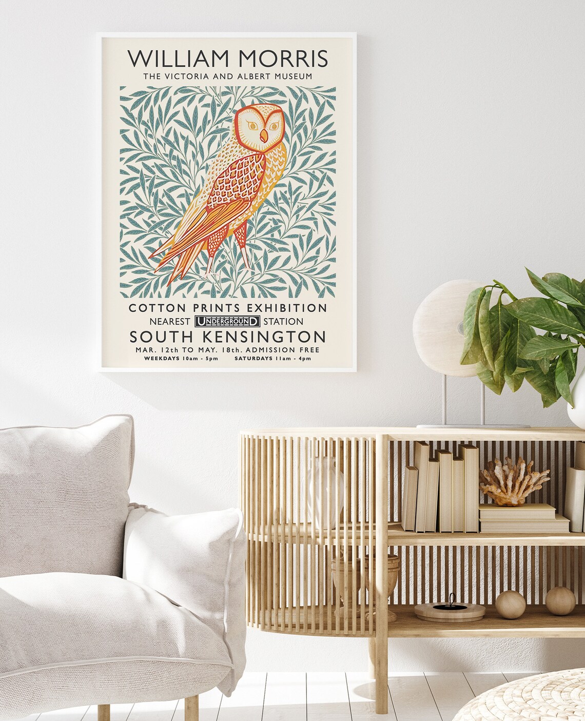 William Morris Floral Owl Vintage Exhibition Poster - Image 3