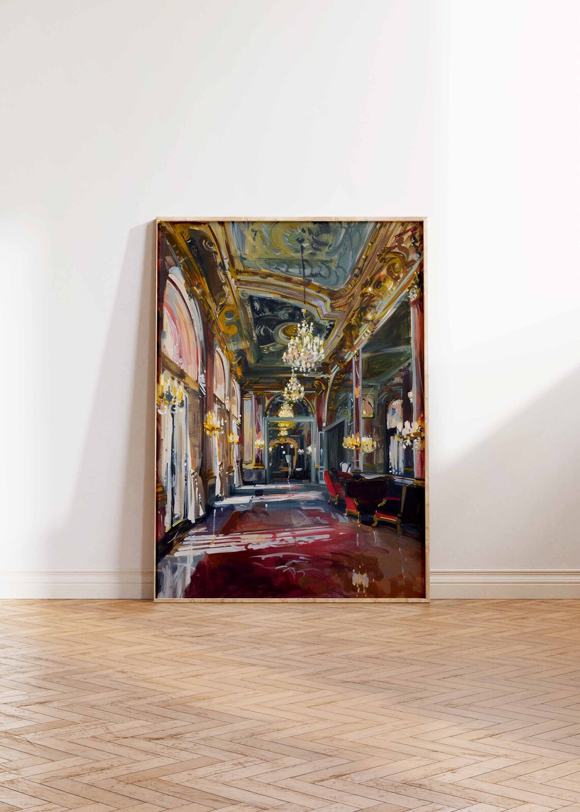 Red and Gold Casino Ballroom Chandeliers Interior Art Poster - Image 2