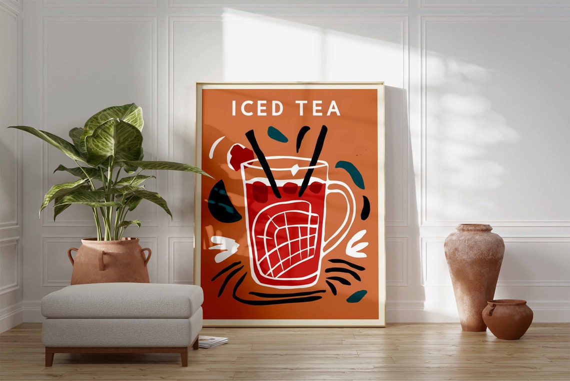 Iced Tea Red Geometric Mug Terracotta Retro Kitchen Bar Poster - Image 3