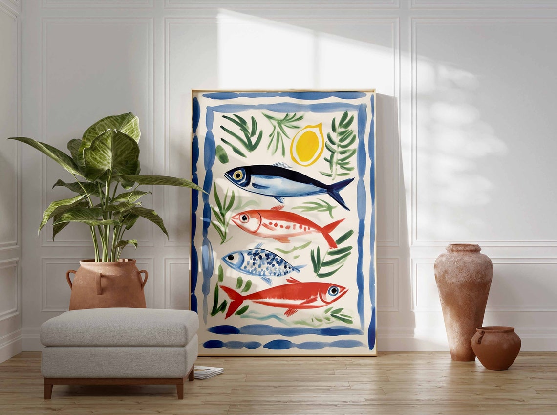 Mediterranean Fish Illustration Seafood Kitchen Coastal Art Poster - Image 3
