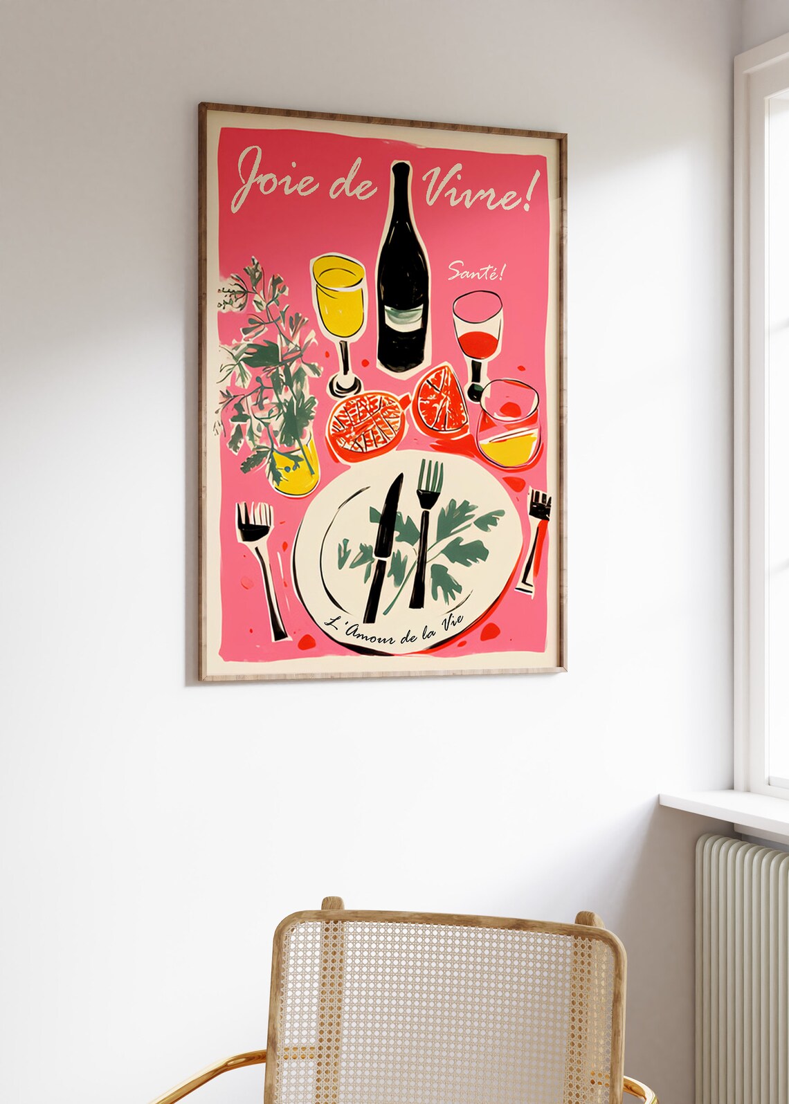 Joie De Vivre Pink French Dinner Party Wine Art Kitchen Poster - Image 3