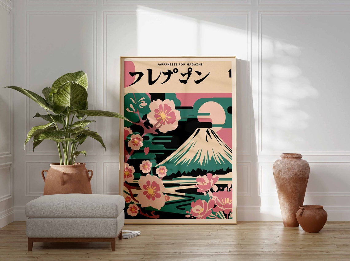 Retro Japanese Pop Magazine Mount Fuji Cherry Blossom Poster - Image 3