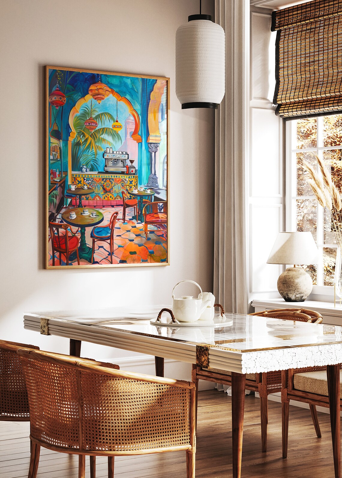 Indian Cafe Art Print, Folk Art Kitchen Decor - Image 2