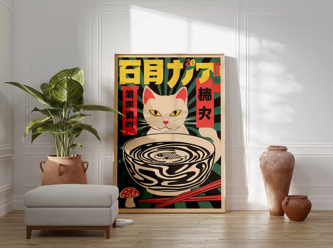 Retro Japanese Poster Japanese Cat Art Japanese Food Print Japanese Wall Art Asian Decor Oriental Art Pop Art Print Japanese Decor - Image 3