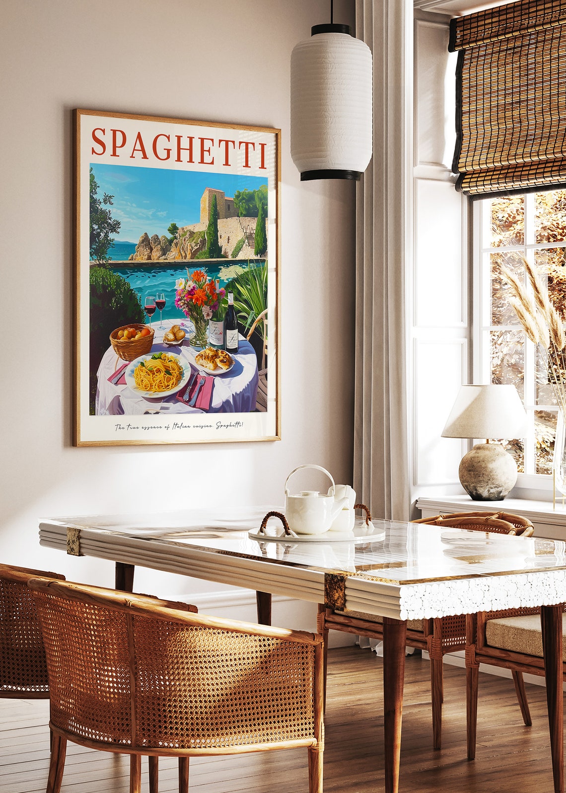 Spaghetti Italian Seaside Dinner Table Vintage Food Beautiful Poster - Image 2