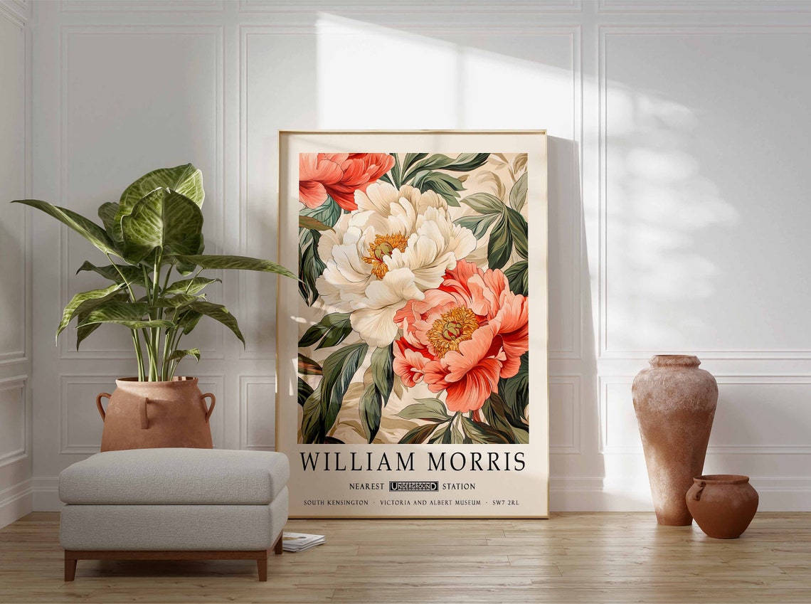 William Morris Peony Floral South Kensington Vintage Museum Poster - Image 3