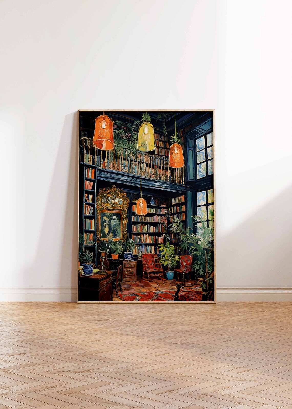 Vintage Library Book Shop Art Print, Retro Reading Gift - Image 3