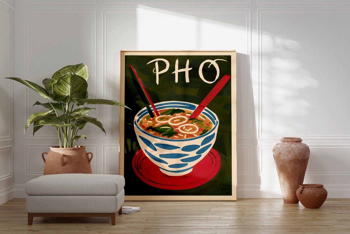 Pho Vietnamese Noodle Soup Bowl Retro Kitchen Food Art Poster - Image 3