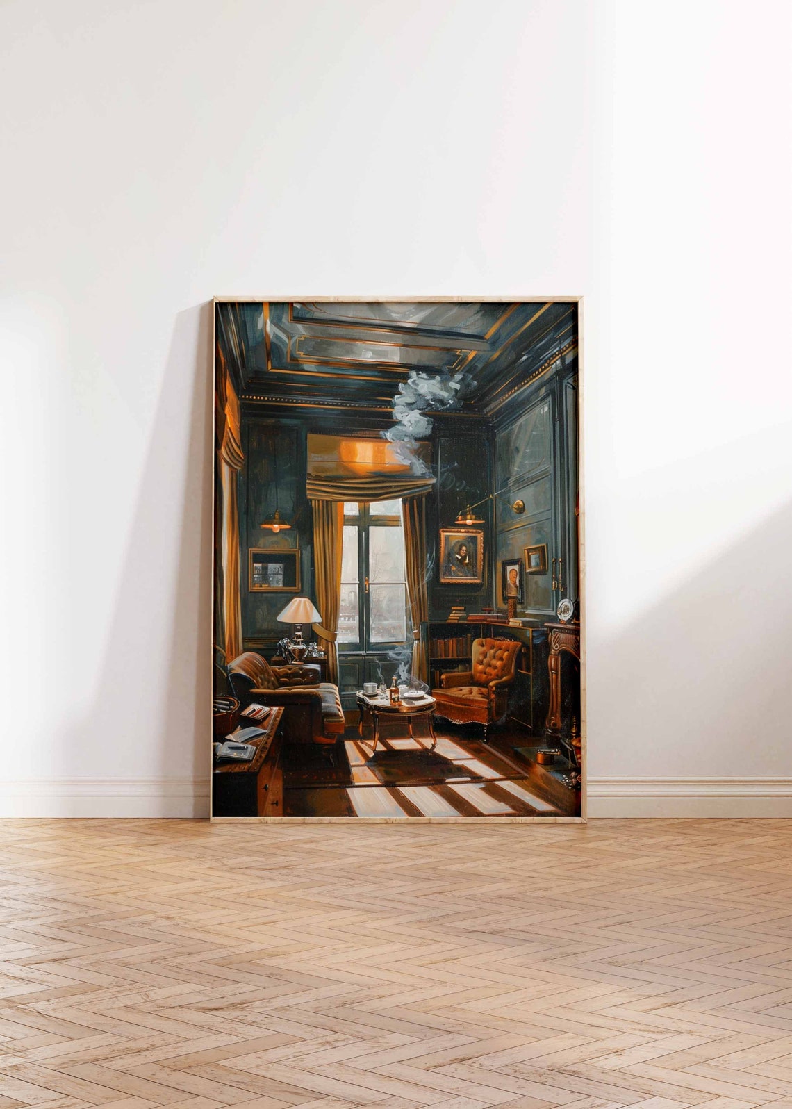 Dark Cigar Lounge Leather Chairs Smoke Moody Interior Art Poster - Image 2
