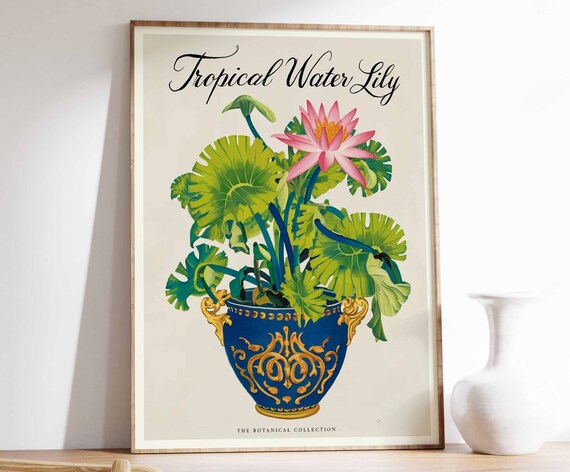 Tropical Plant Poster Tropical Water Lily Print Exotic Floral Print Botanical Decor Floral Print Botanical Decor Floral Art
