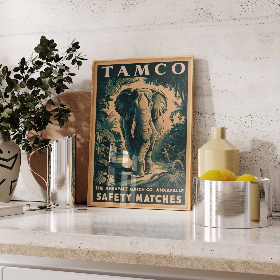 Vintage Elephant Print Indian Elephant Poster Matchbox Art Tropical Decor Botanical Art Tropical Print Animal Print Jungle Decor - Image 3