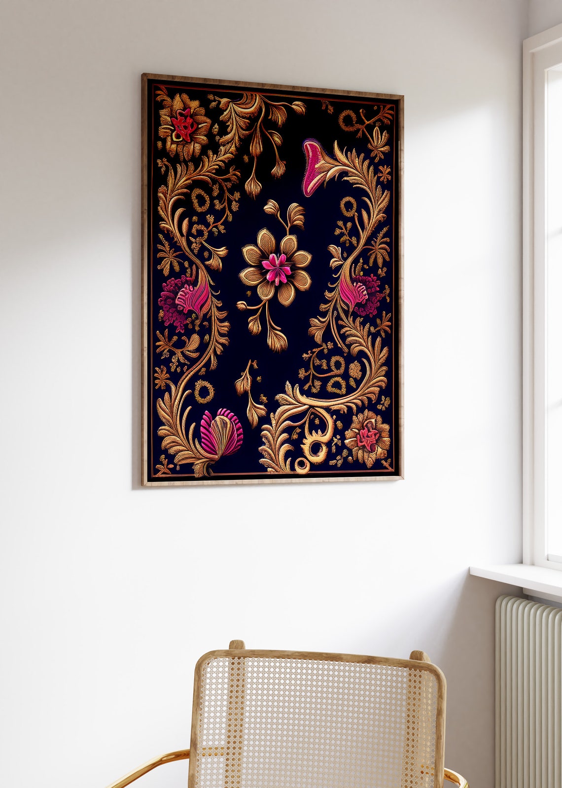 Indian Gold Floral Baroque Pattern Navy Art Print Vintage Decor - Image 3