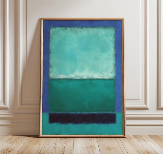 Abstract Teal Blue Color Field Poster Modern Minimalist Wall Art Print Mid Century Inspired Decor Cool Toned Contemporary Artwork