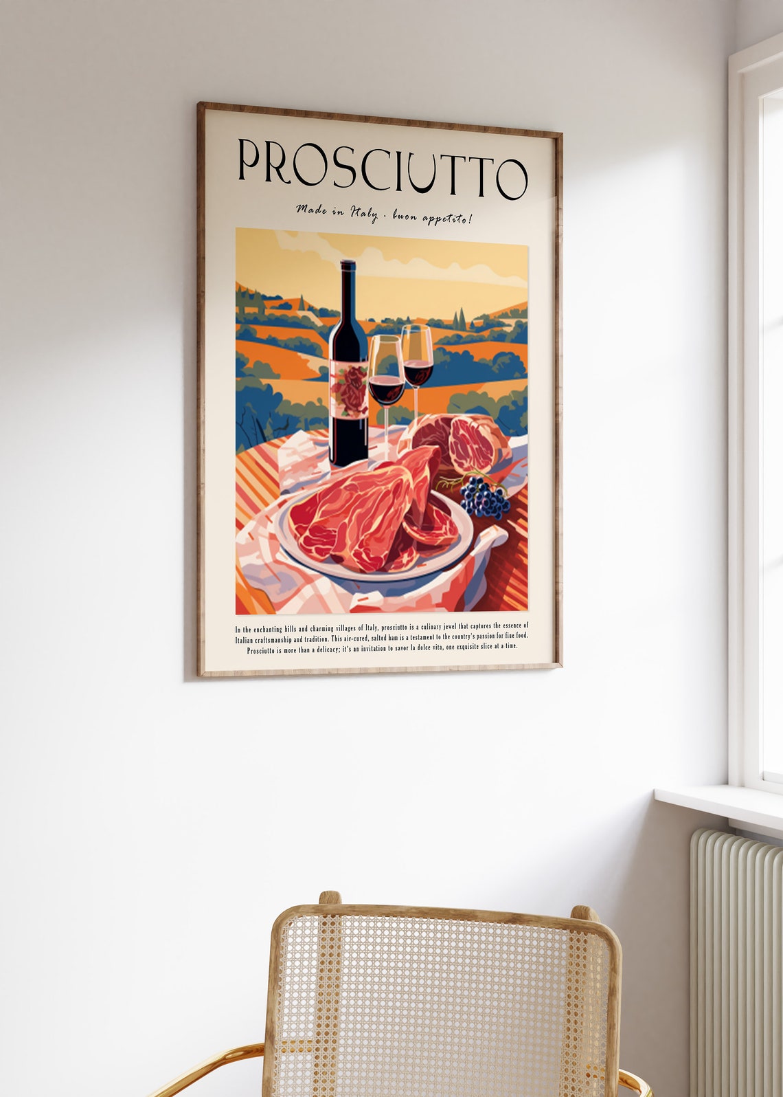 Italian Prosciutto and Wine Vintage Food Illustration Kitchen Poster - Image 3