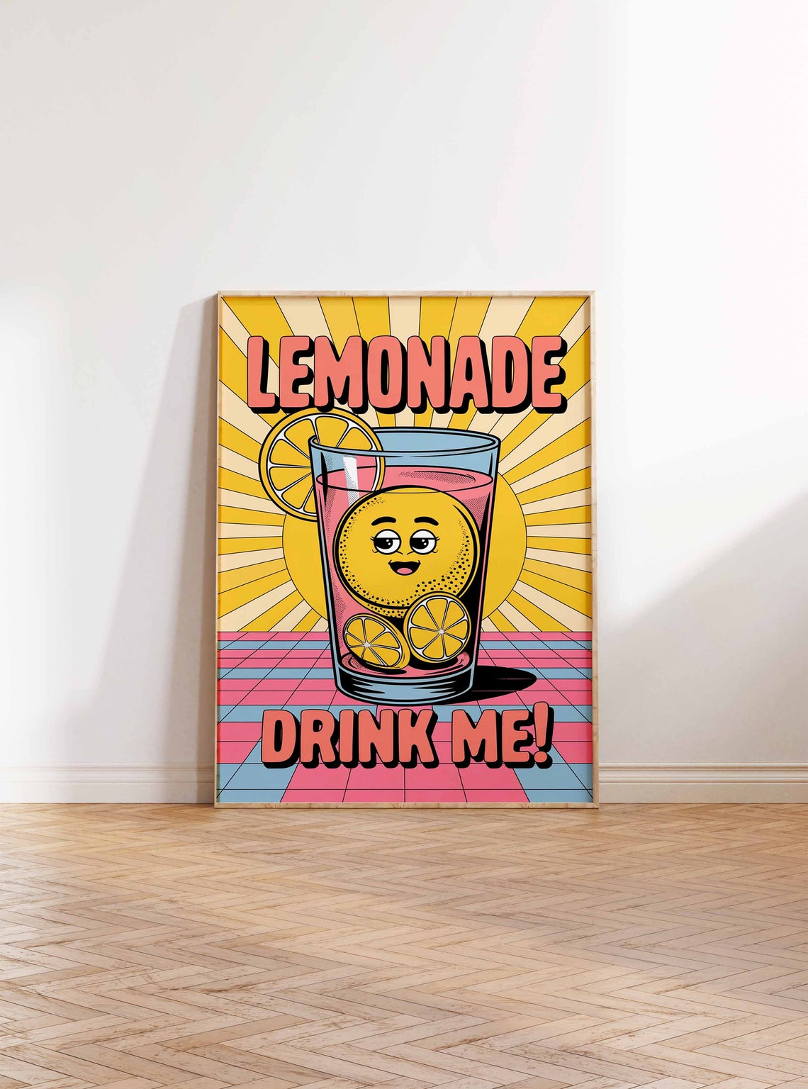 Sunny Lemonade Drink Me Cartoon Lemon Retro Pop Art Kitchen Poster - Image 2