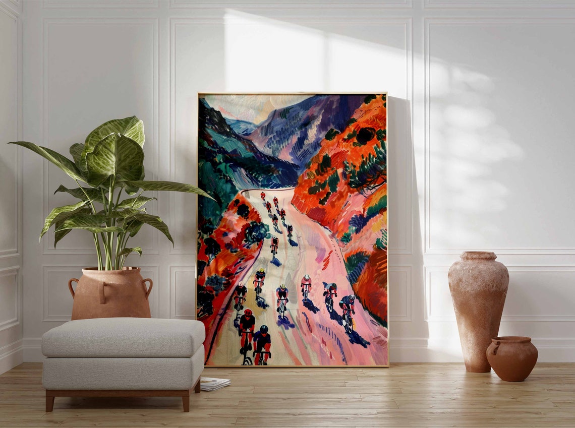 Peloton Descending Red Canyon Mountain Road Expressionist Poster - Image 3