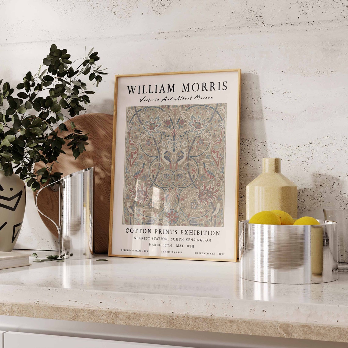 William Morris Bird Textile Pattern Cotton Prints Exhibition Poster - Image 2