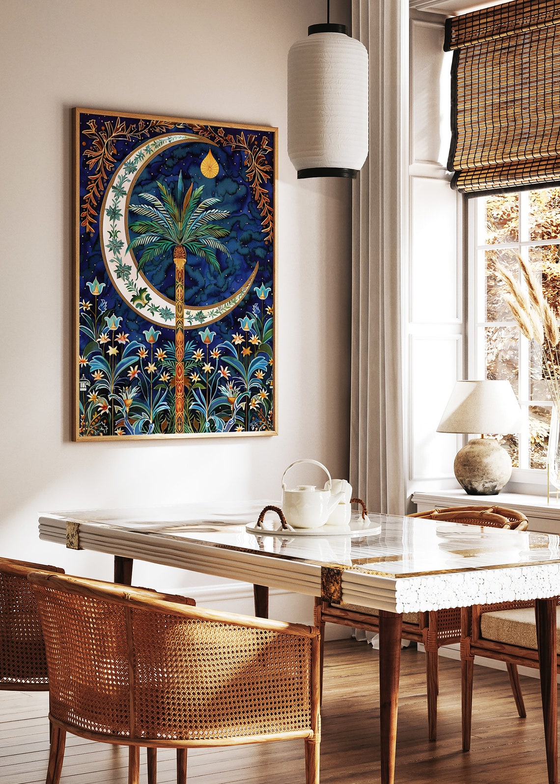 Crescent Moon Palm Night Sky Islamic Celestial Garden Poster - Image 2