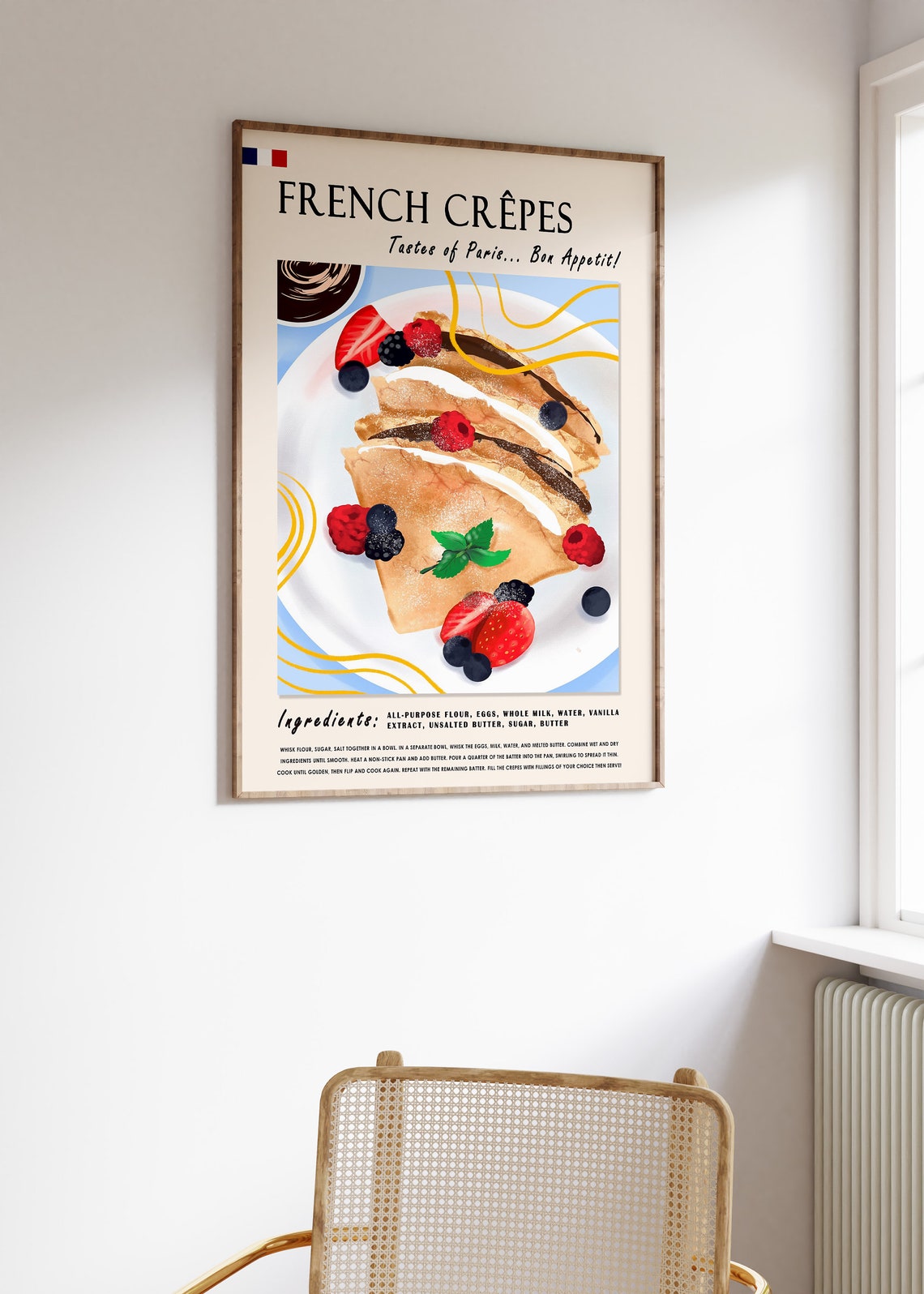French Crepes Food Poster Pancacke Dessert Print French Food Art Kitchen Decor Cooking Poster Cafe Poster Retro Food Print Food Gift - Image 3