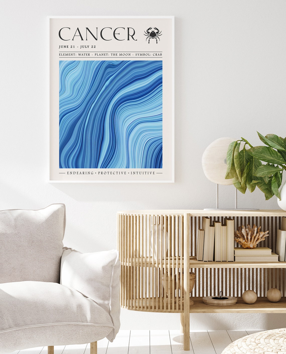 Cancer Zodiac Sign June July Water Blue Marble Art Poster Gift - Image 2
