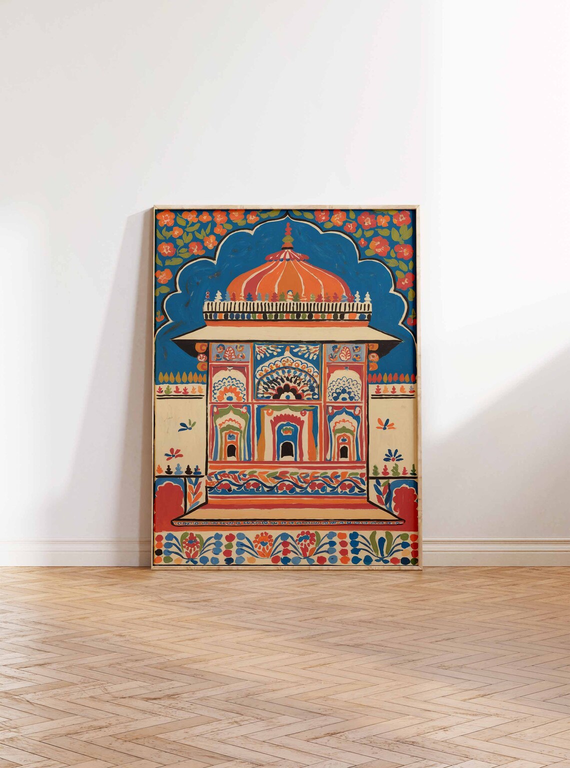 Indian Temple Pavilion Traditional Colorful Decorative Folk Art Print - Image 2
