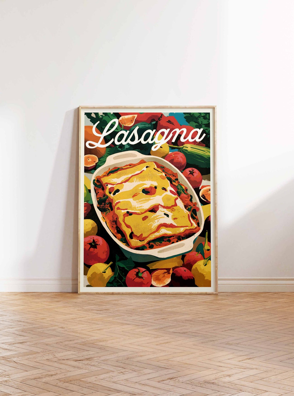 Lasagna Baked Dish Script Lettering Peppers Tomatoes Kitchen Poster - Image 2