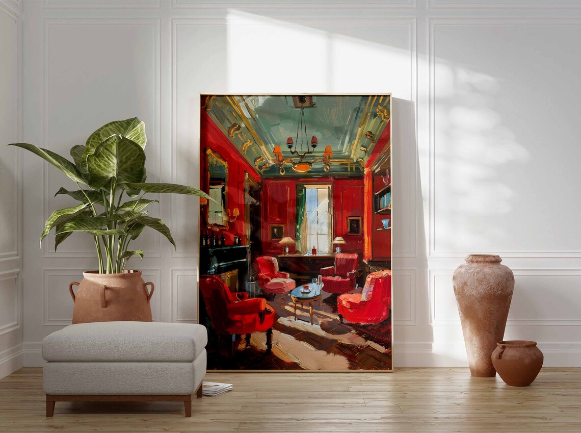 Red Cigar Smoking Room Club Armchairs Classic Interior Art Poster - Image 3