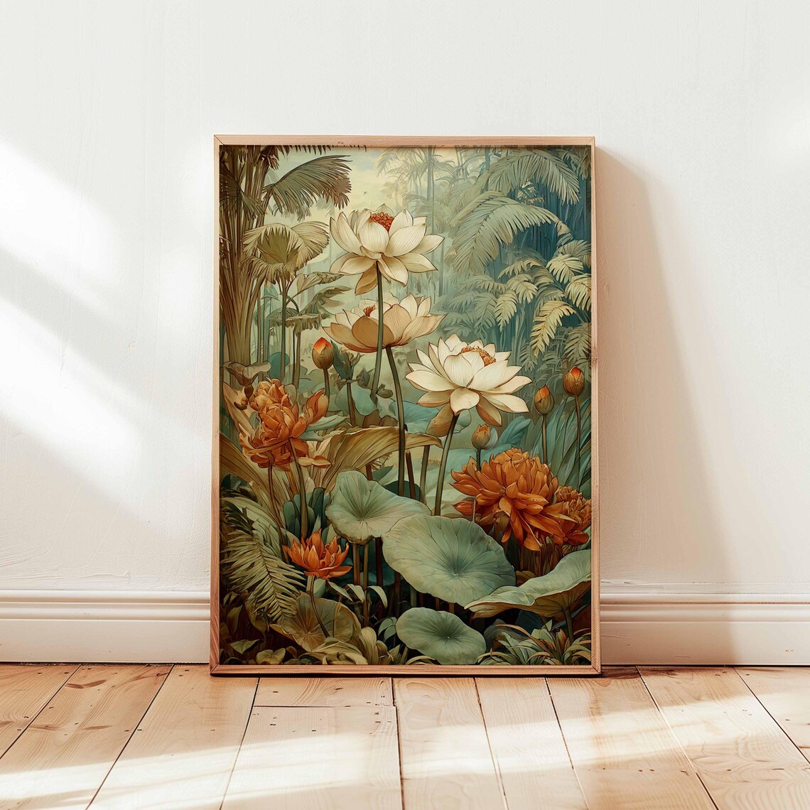 White Lotus Blossom Tropical Botanical Garden Illustration Poster