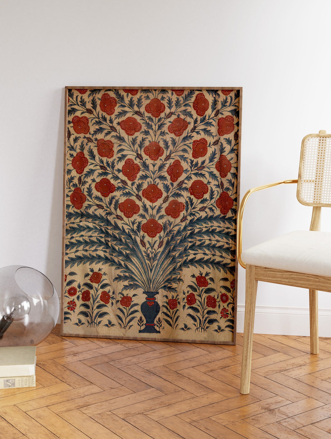 Indian Floral Exhibition Art Red Poppies Textile Pattern Poster - Image 3