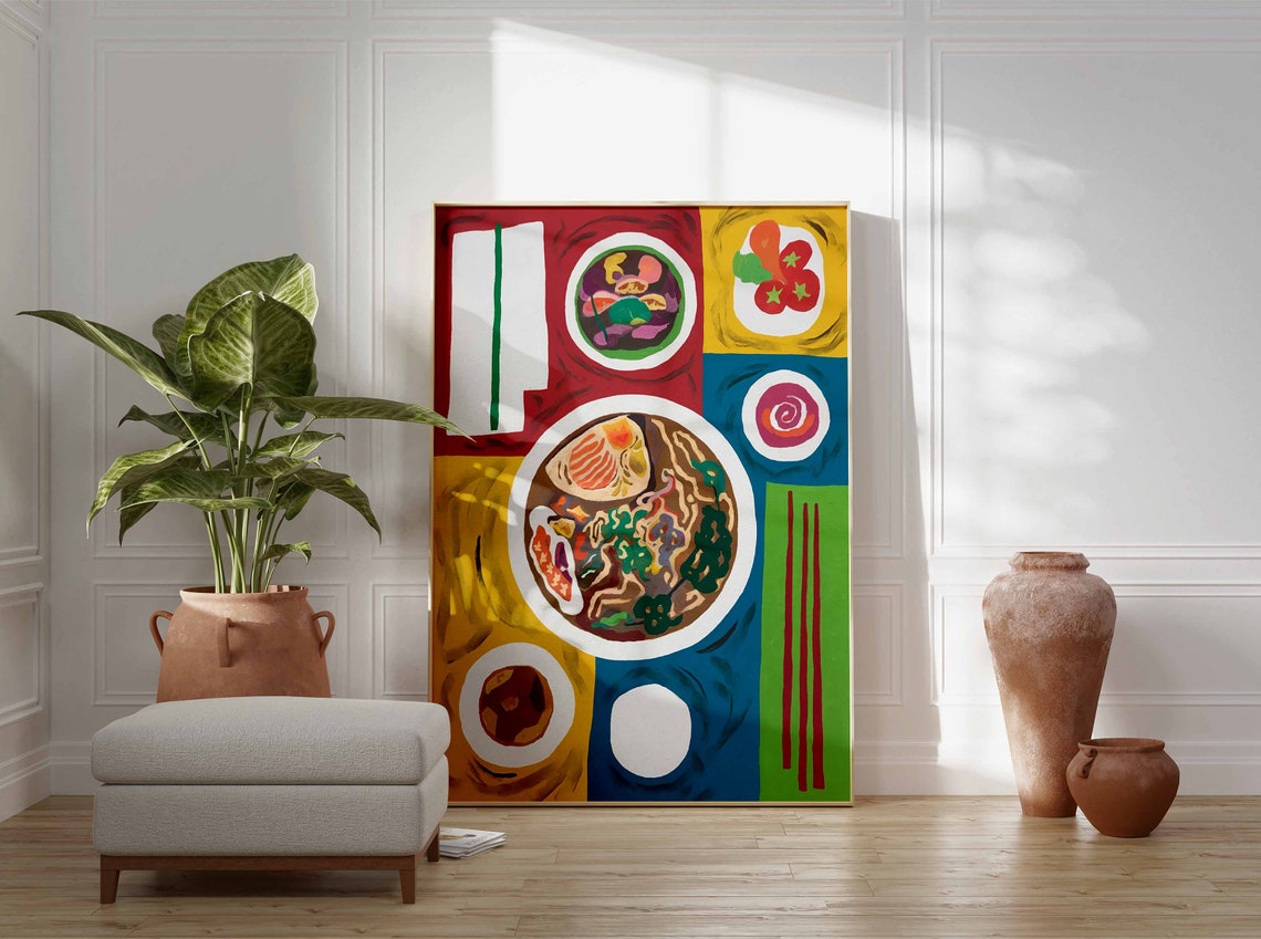 Vietnamese Noodle Soup Bowl Colorful Block Kitchen Art Poster - Image 3
